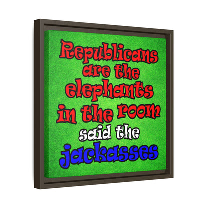 donkeys and elephants - framed canvas art (green turf)