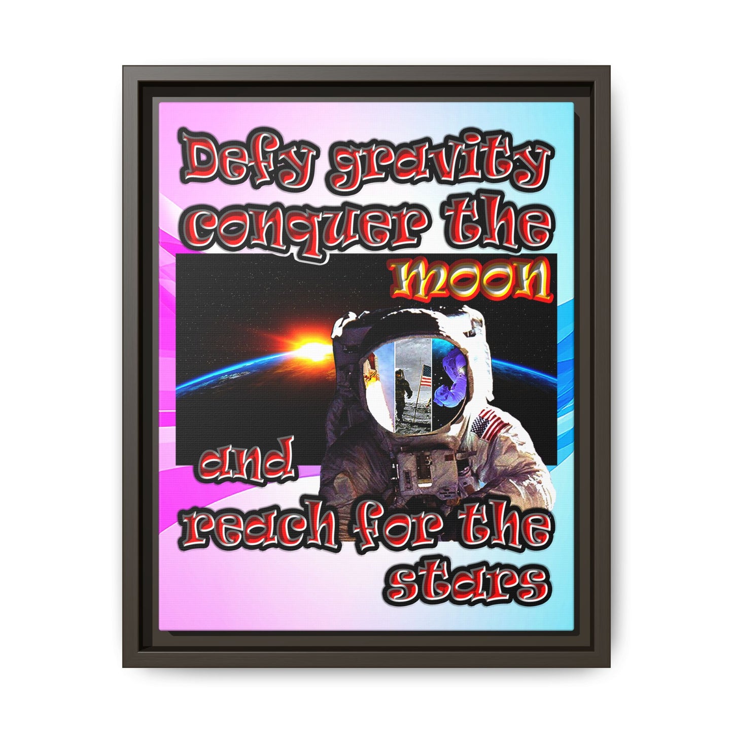 defy conquer reach - framed canvas art (light blue-pink wave)
