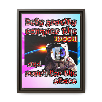 defy conquer reach - framed canvas art (light blue-pink wave)