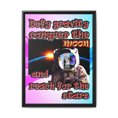defy conquer reach - framed canvas art (light blue-pink wave)
