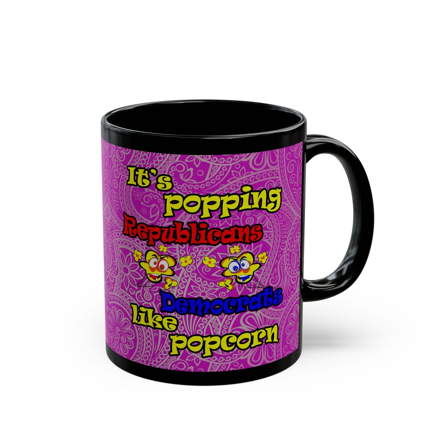 popping like popcorn - Black Mug (pink swirl)