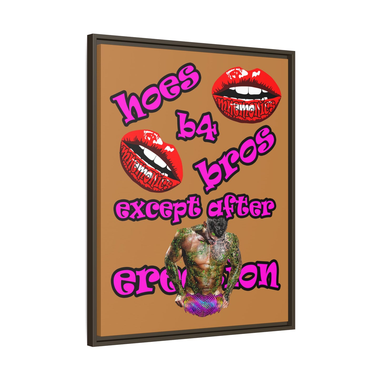 hoes b4 bros - framed canvas art (light brown)