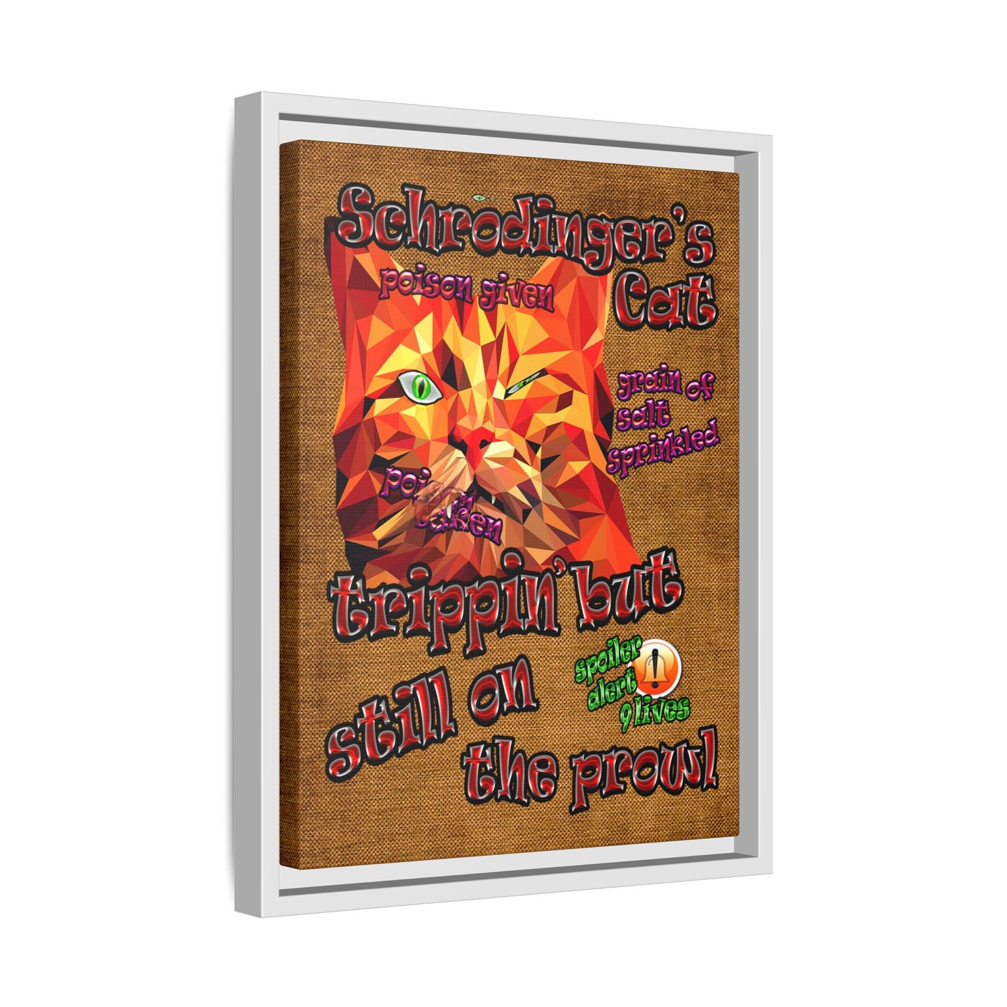 schrodinger's cat - framed canvas art (brown papyrus)
