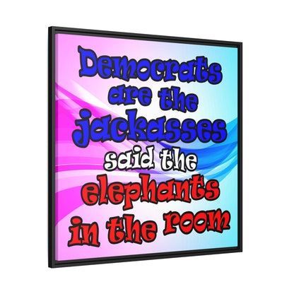 donkeys and elephants - framed canvas art (light blue-pink wave)
