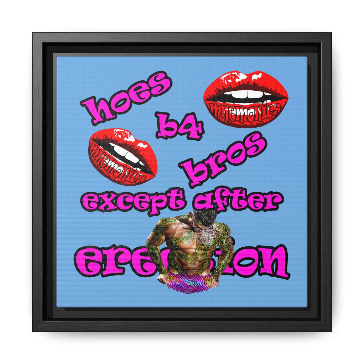hoes b4 bros - framed canvas art (light blue)