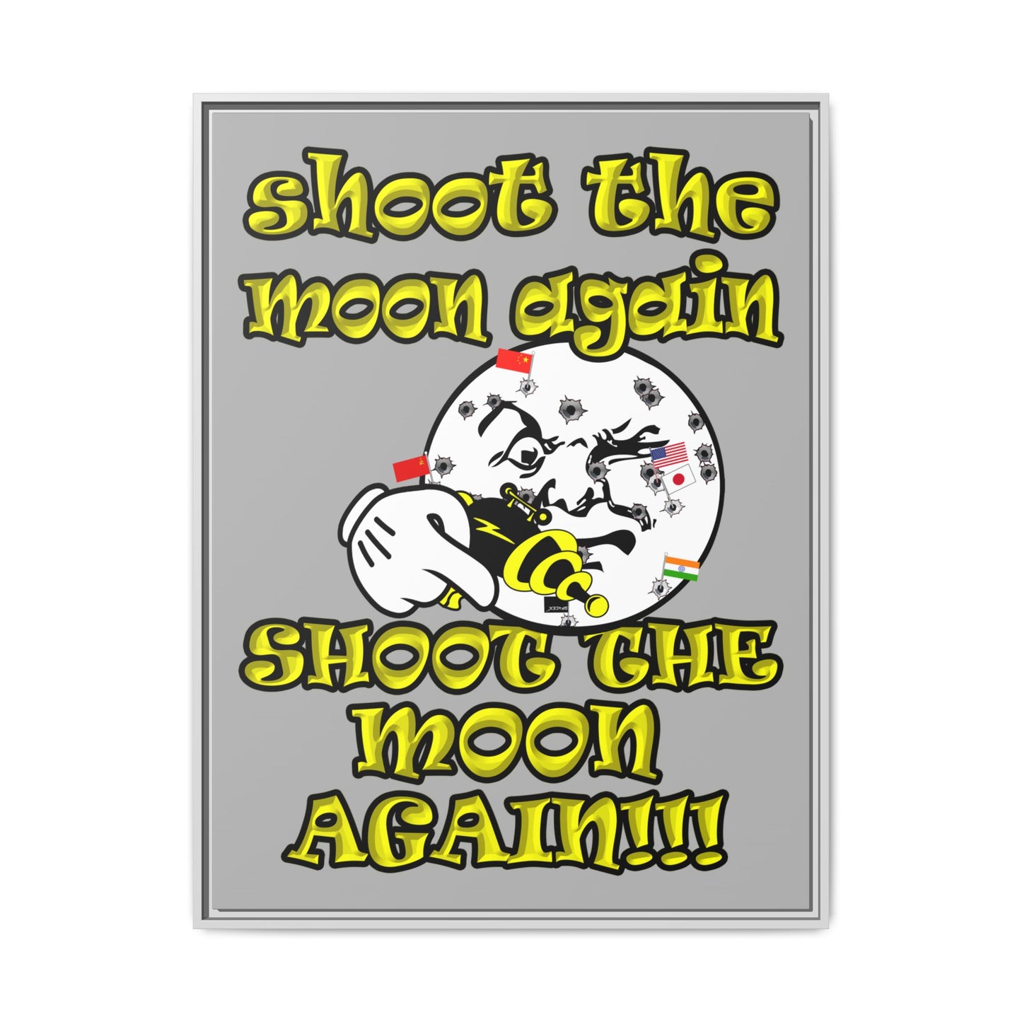 shoot the moon again - framed canvas art (light grey)