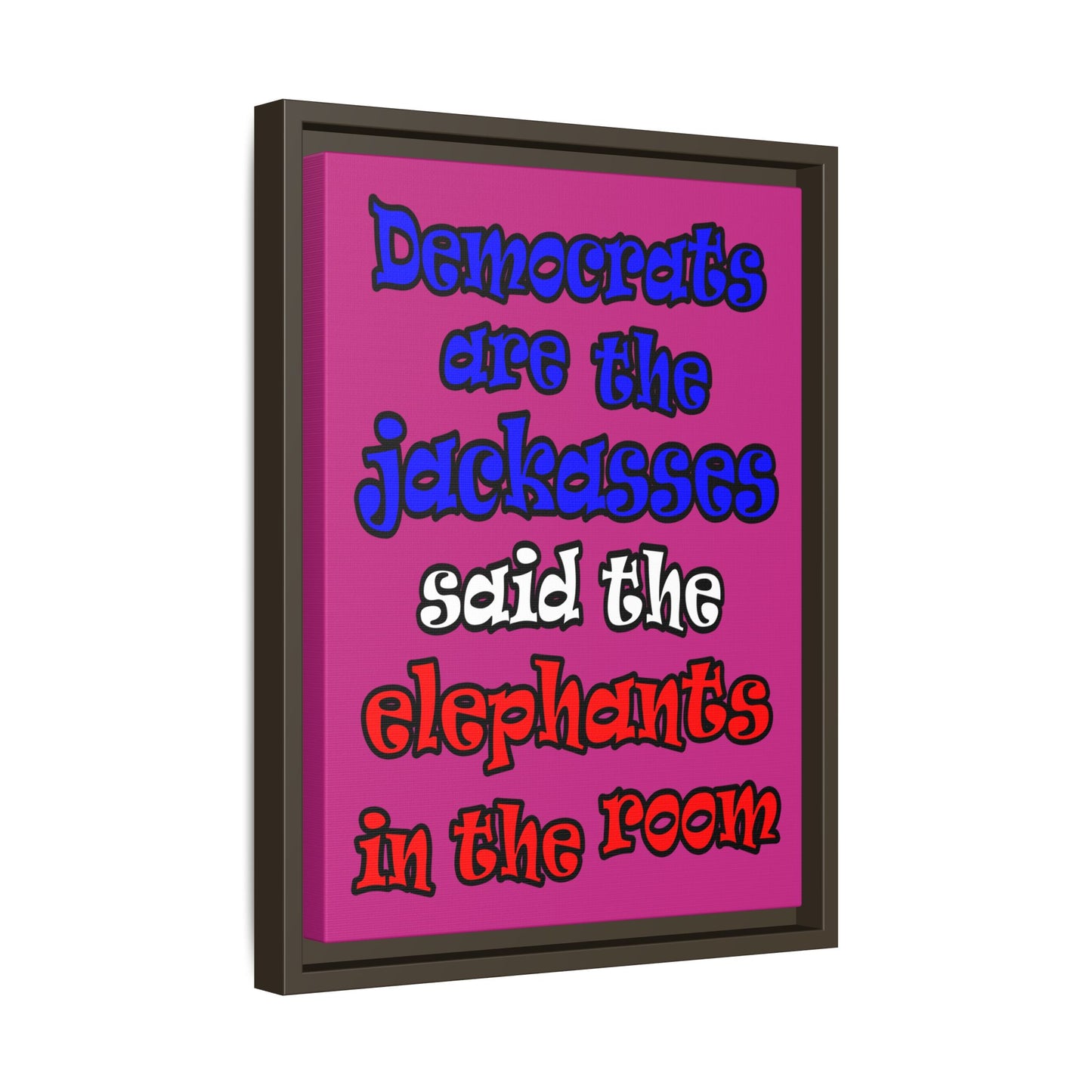 donkeys and elephants - framed canvas art (pink)