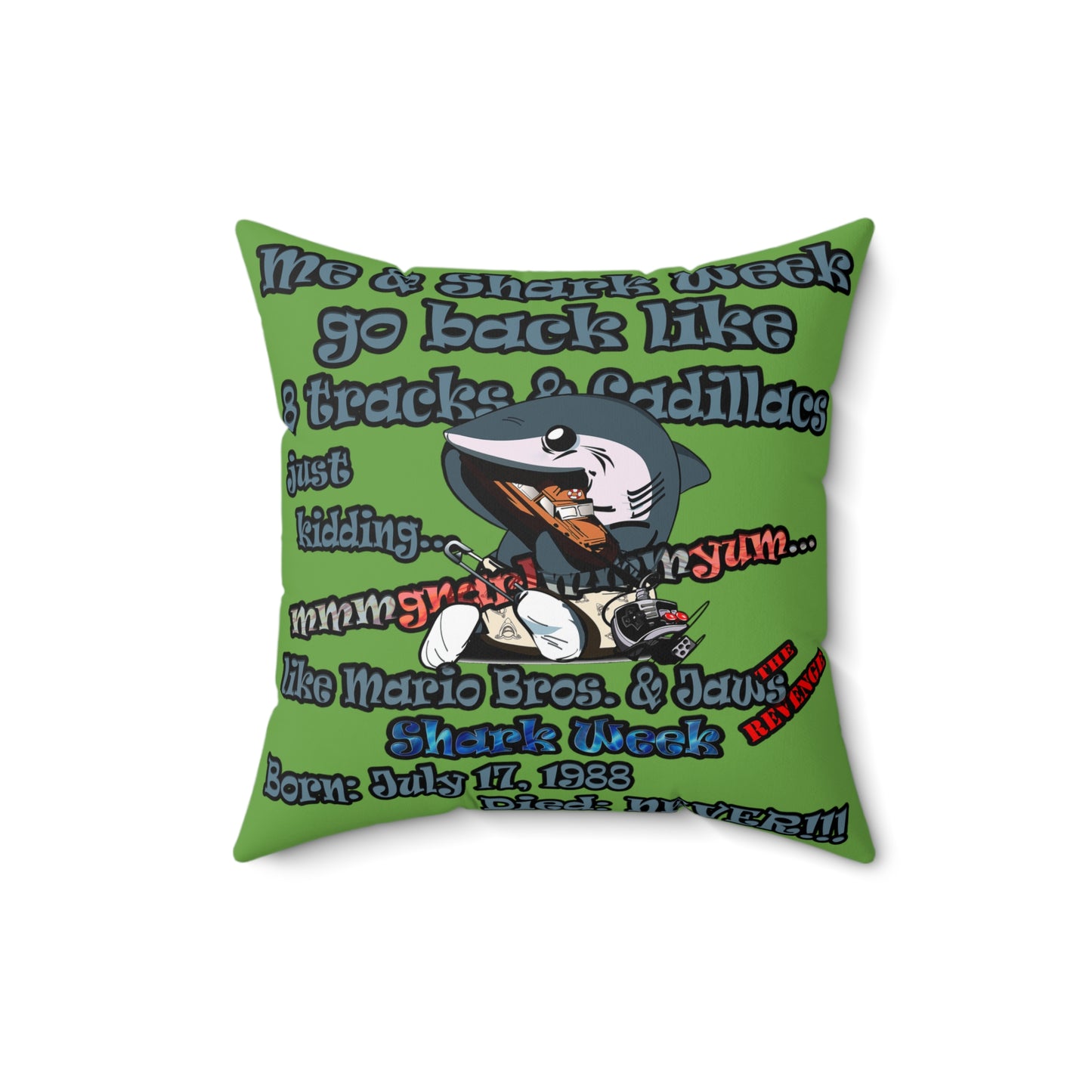shark week - Faux Suede Square Pillow - (green)