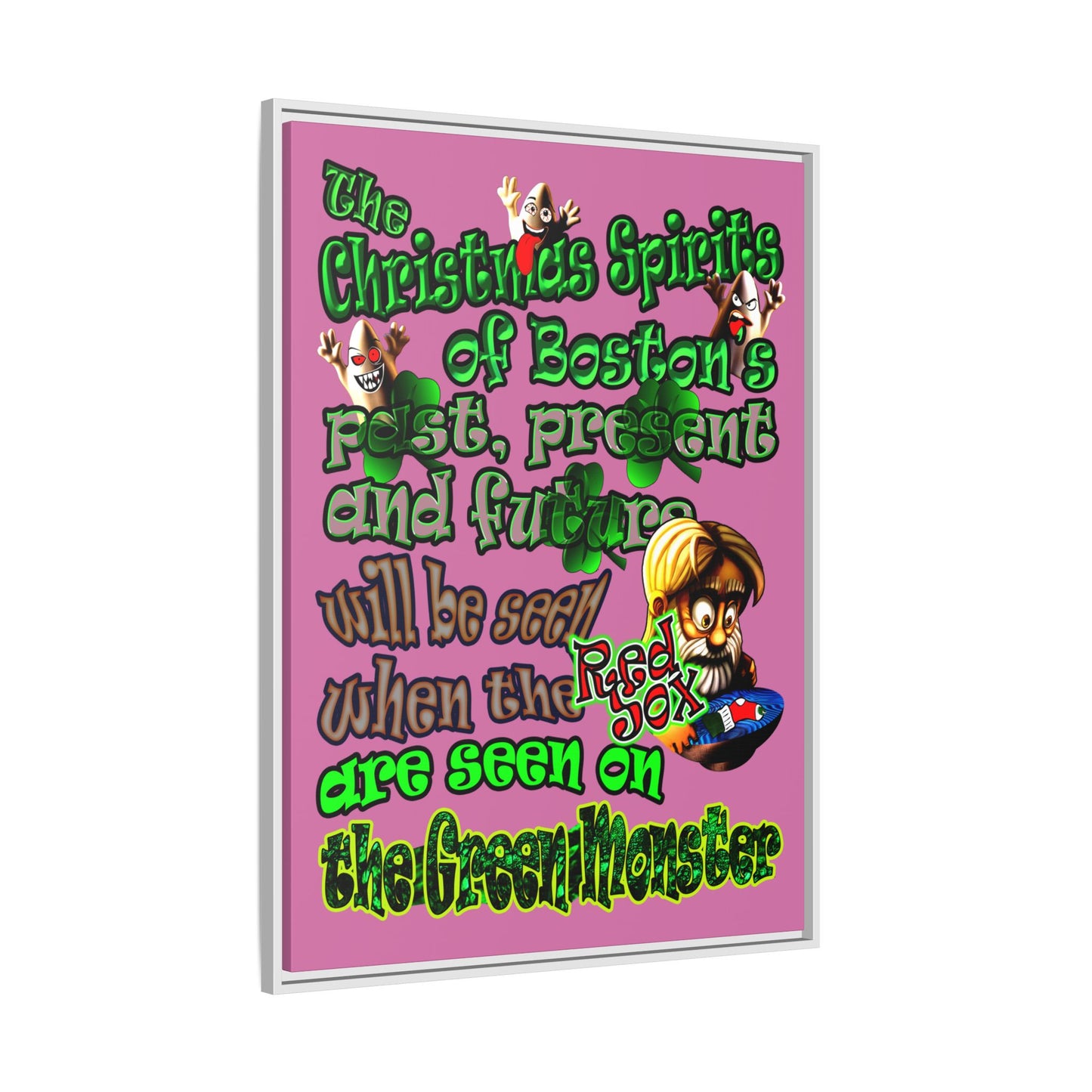 christmas spirits of boston - framed canvas art (light pink)