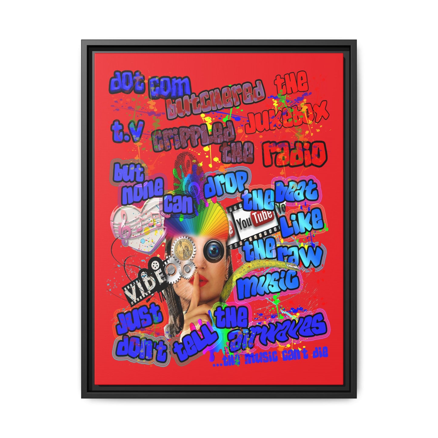 drop the beat - framed canvas art (red)