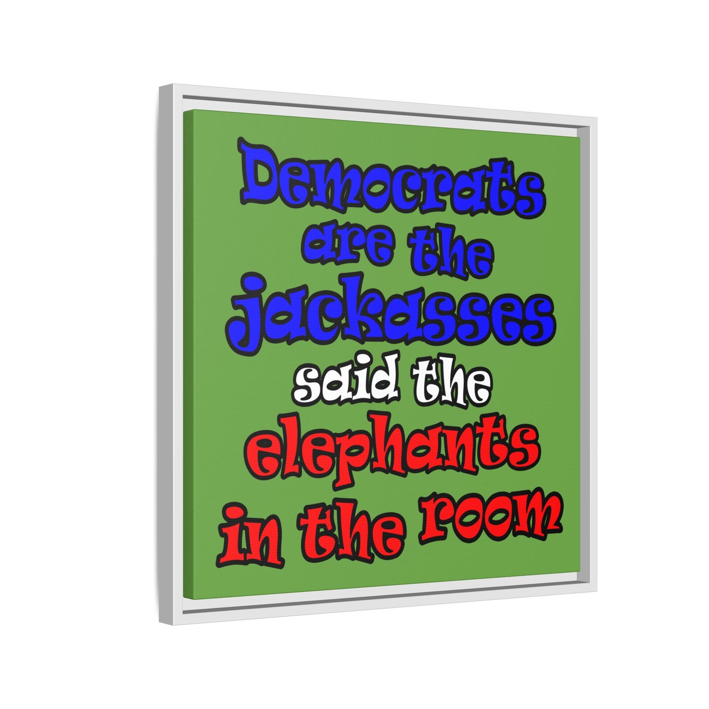 donkeys and elephants - framed canvas art (green)