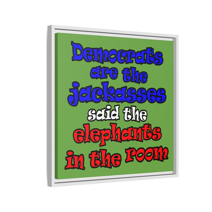 donkeys and elephants - framed canvas art (green)