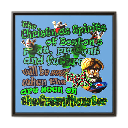 christmas spirits of boston - framed canvas art (light blue)