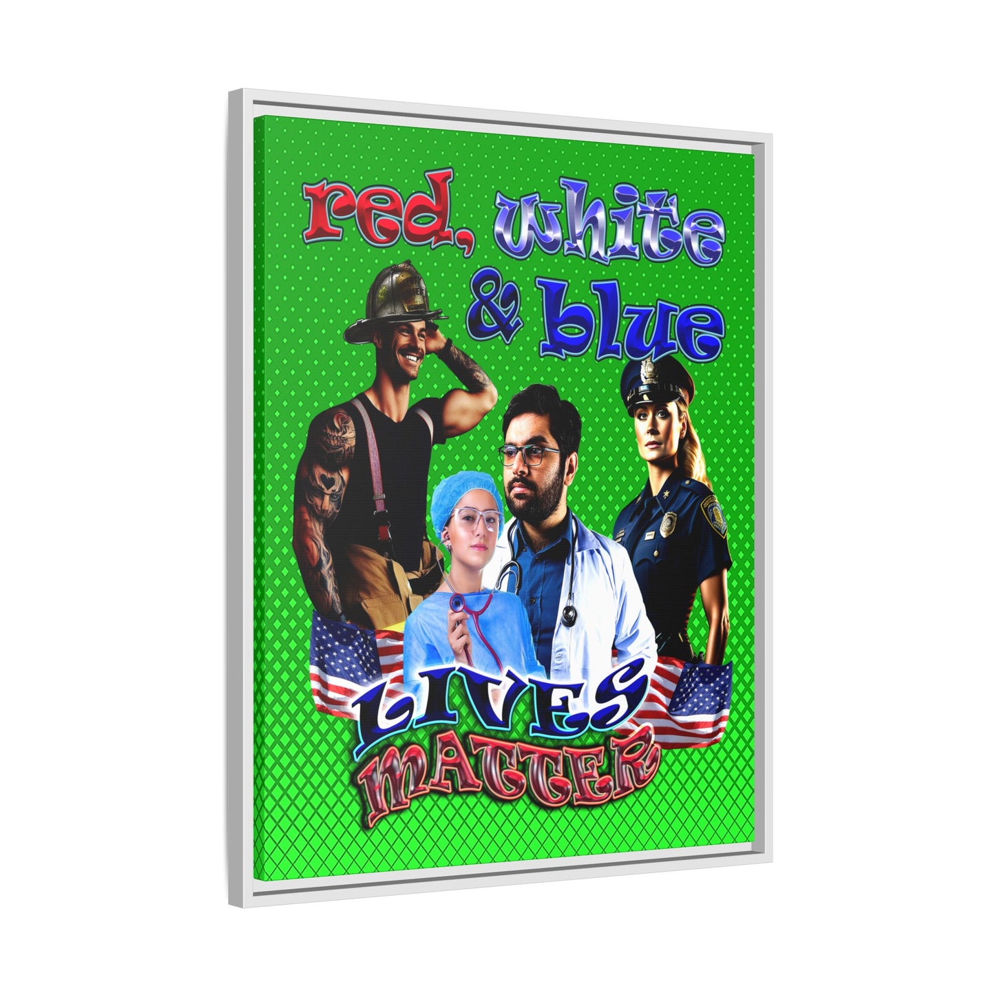 rw&b lives matter - framed canvas art (logo green)