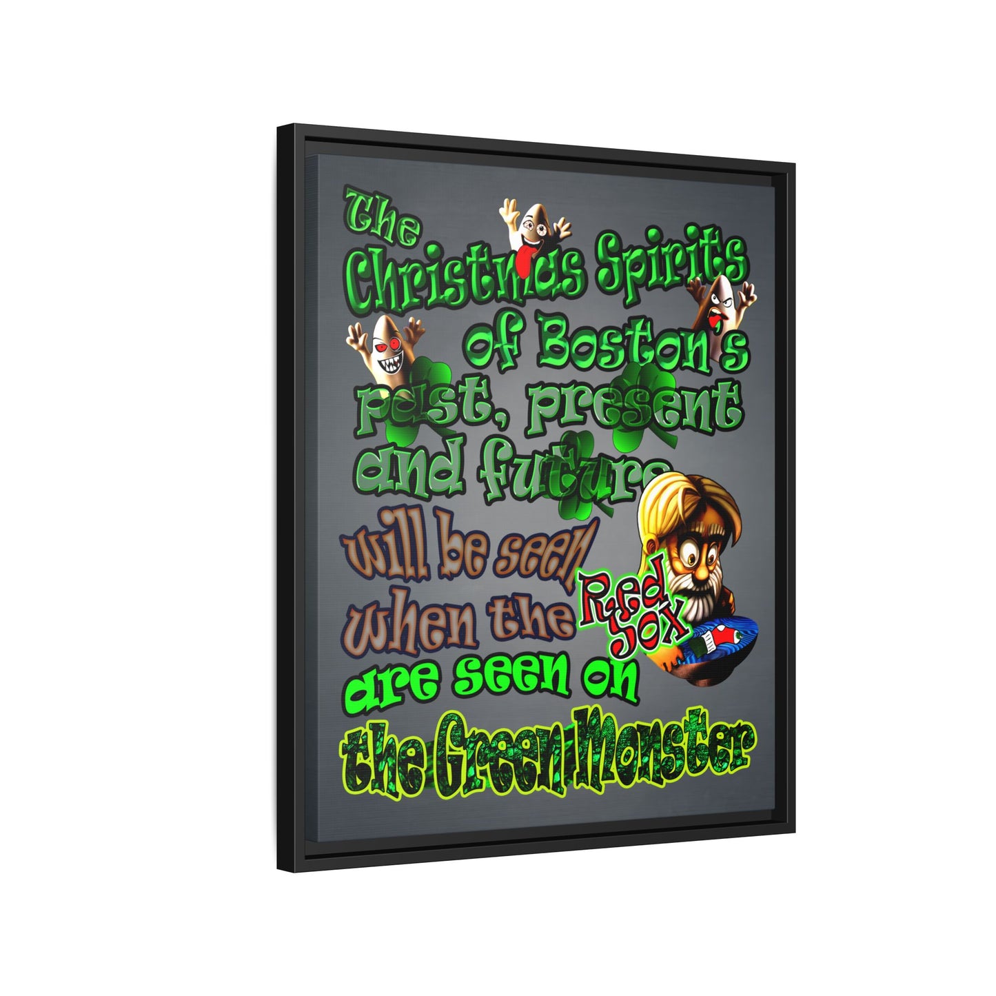 christmas spirits of boston - framed canvas art (grey-light grey)