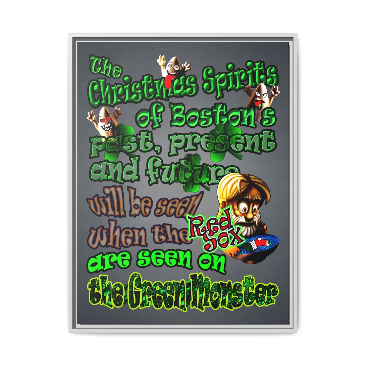 christmas spirits of boston - framed canvas art (grey-light grey)