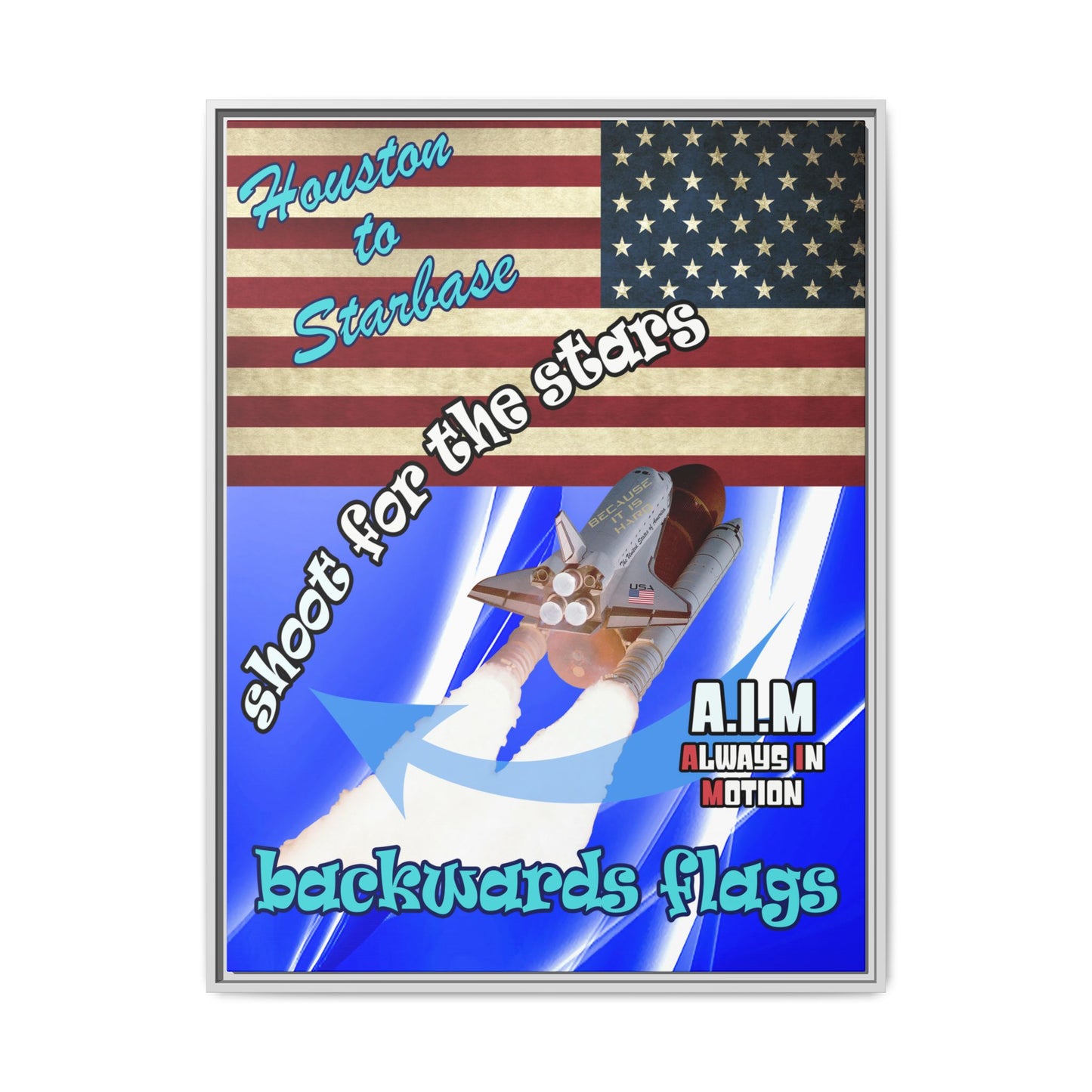 shoot for the stars - framed canvas art (blue-white wave)