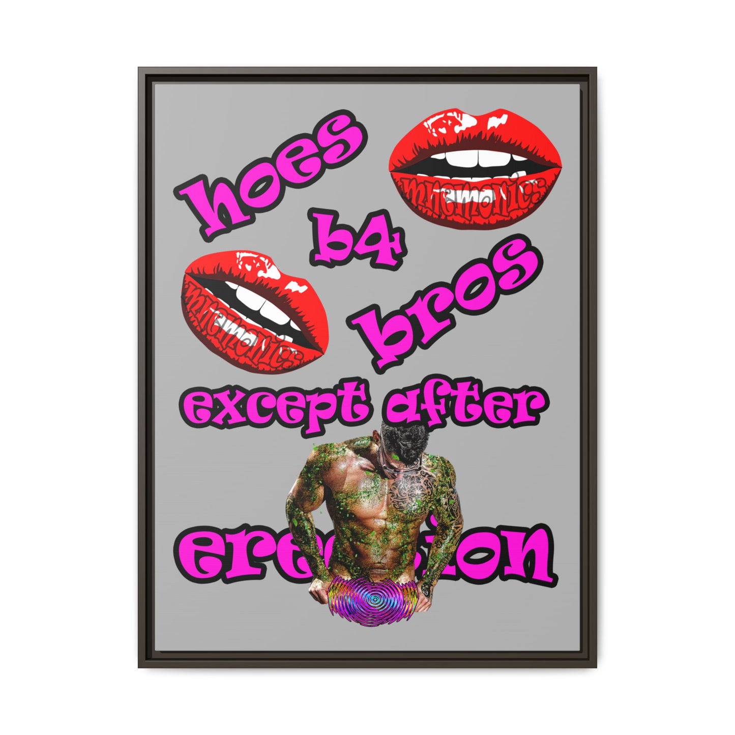 hoes b4 bros - framed canvas art (light grey)