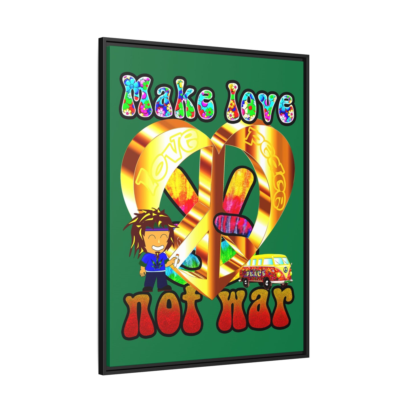 love peace - framed canvas art (dark green)