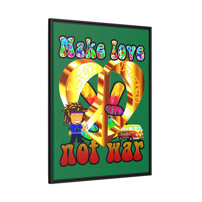 love peace - framed canvas art (dark green)