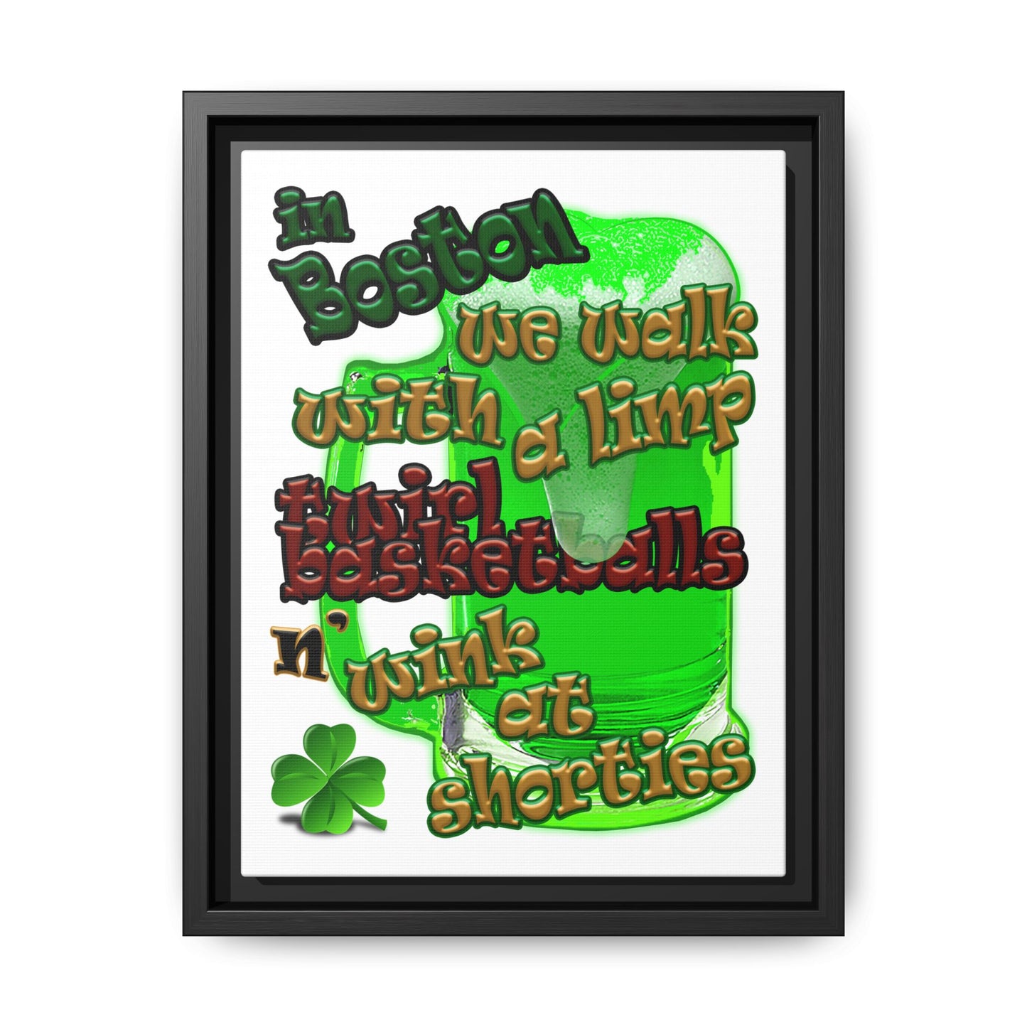 celtics logo - framed canvas art (white)