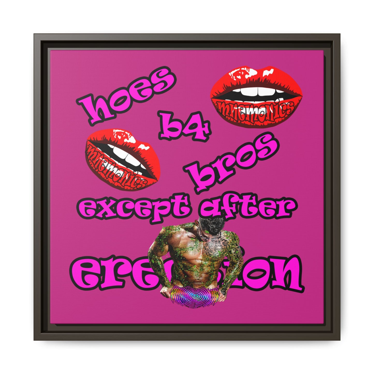 hoes b4 bros - framed canvas art (pink)