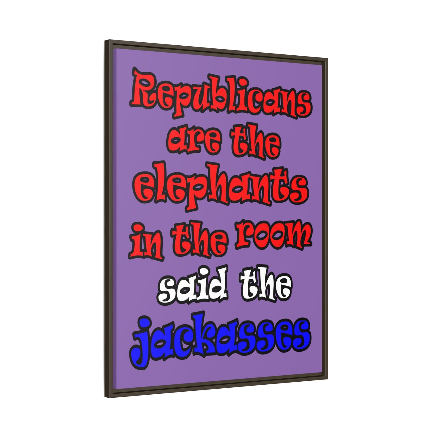 donkeys and elephants - framed canvas art (light purple)