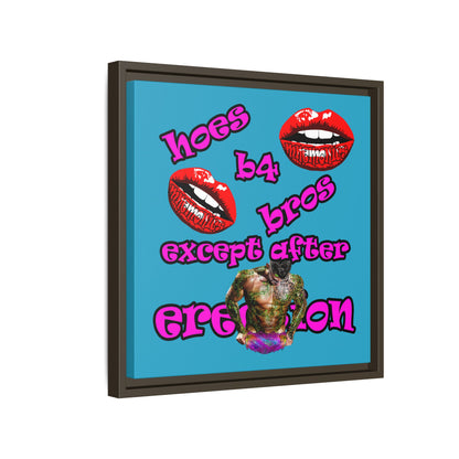 hoes b4 bros - framed canvas art (turquoise)