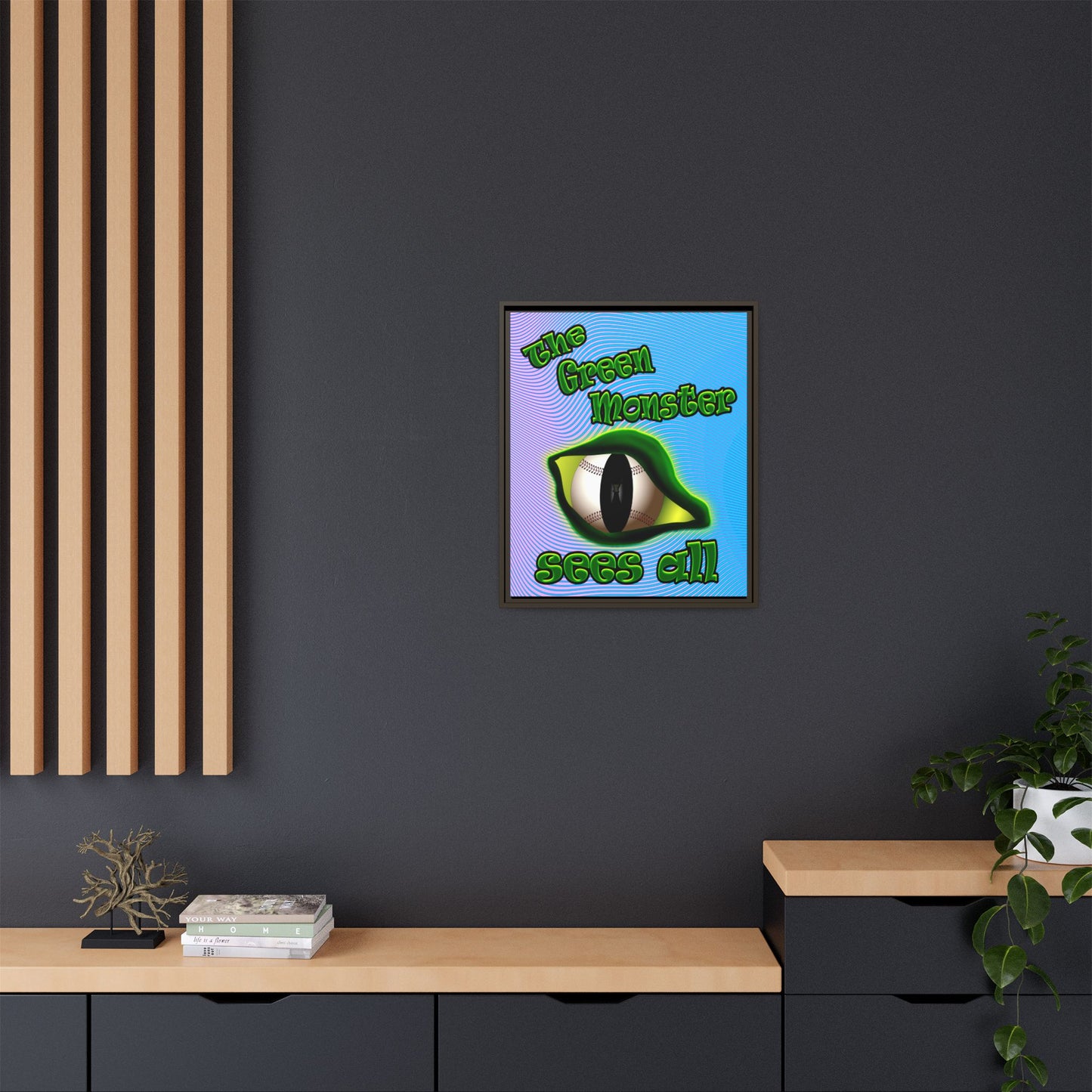 green monster - framed canvas art (light blue-purple wave)