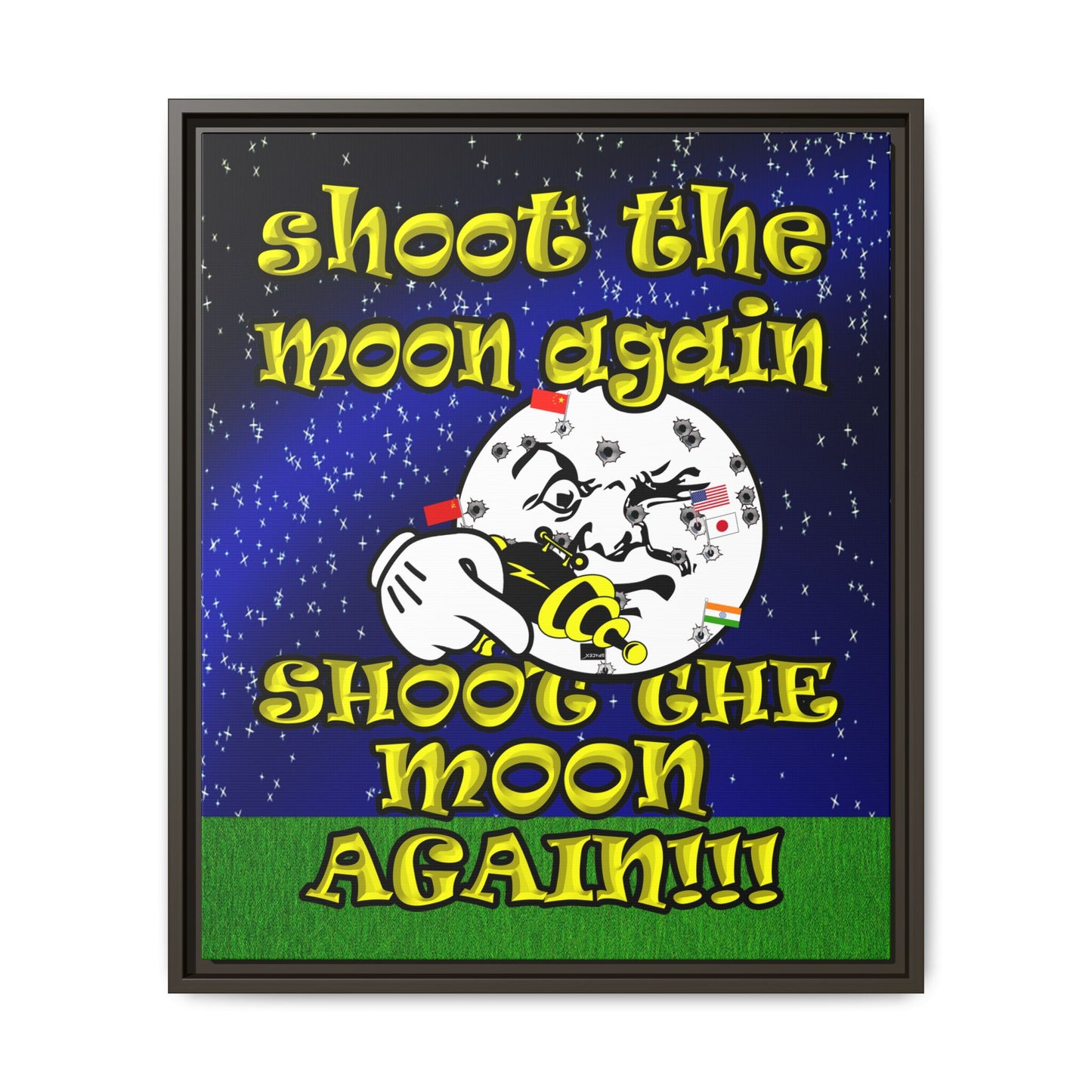 shoot the moon again - framed canvas art ('snoops' background)