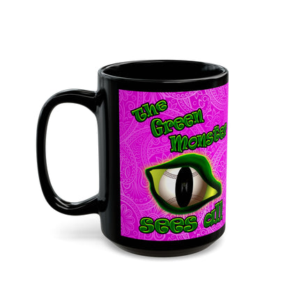 green monster - Black Mug (pink swirl)