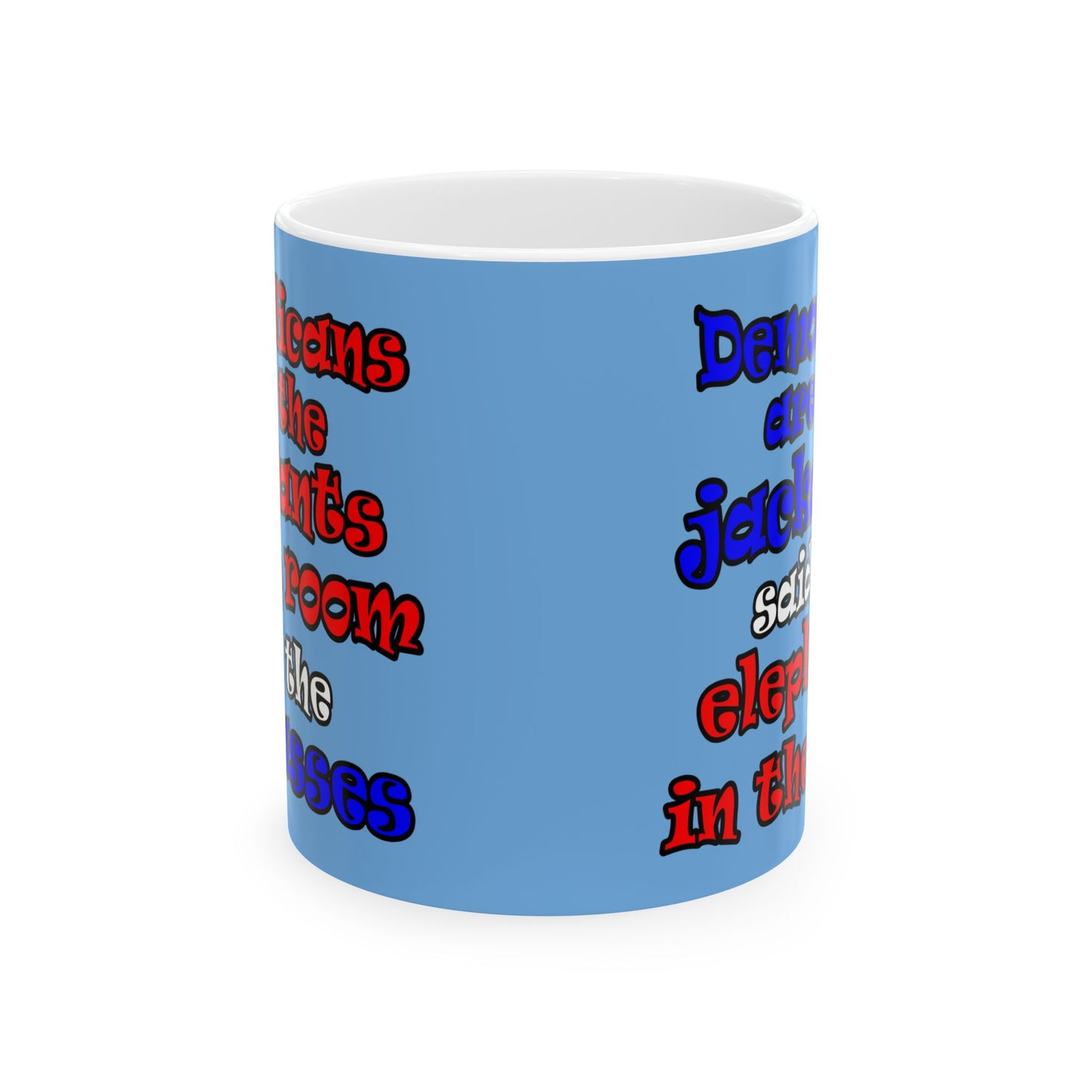 donkeys and elephants - White Mug (light blue)