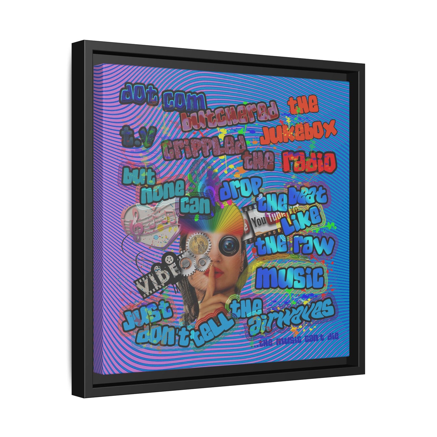 drop the beat - framed canvas art (light blue-purple wave)