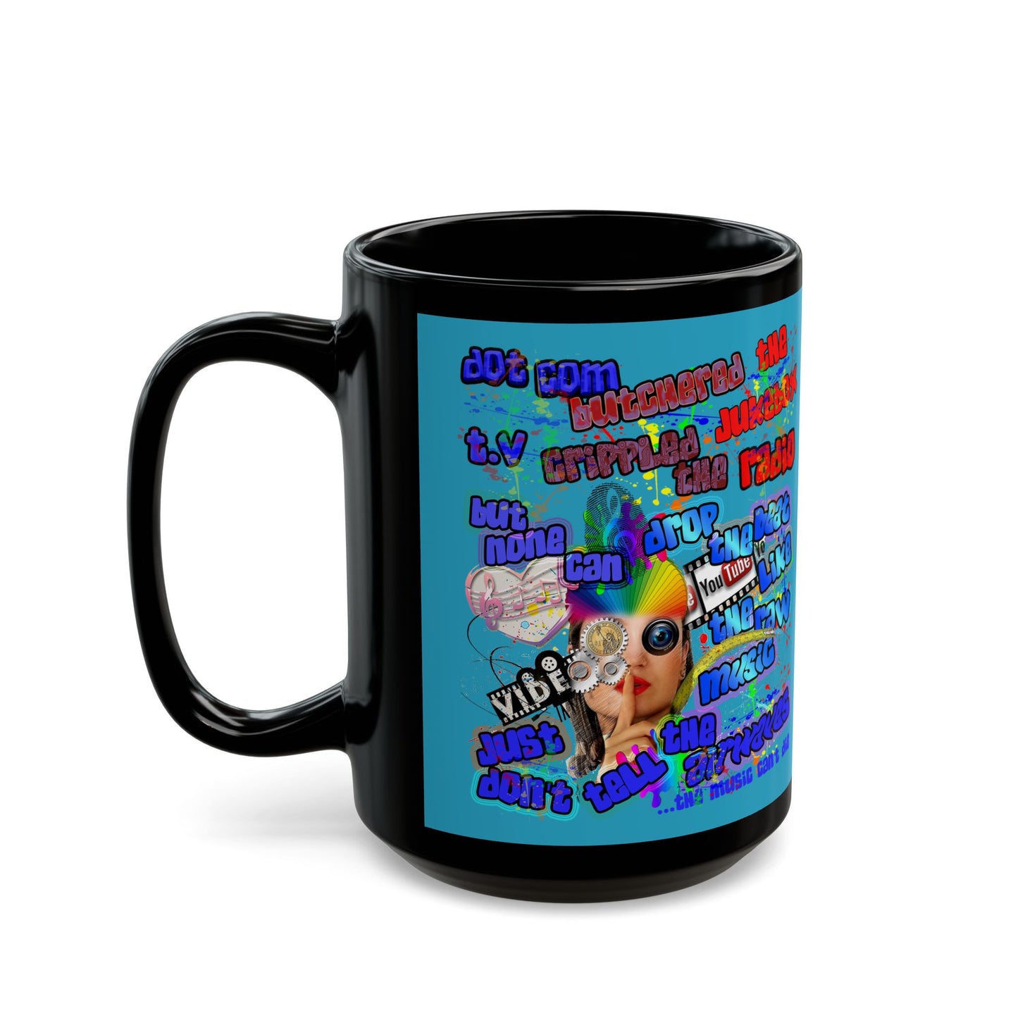 drop the beat - Black Mug (turquoise)