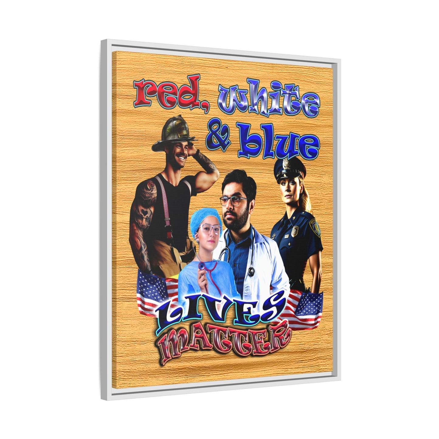 rw&b lives matter - framed canvas art (butterscotch wood finish)