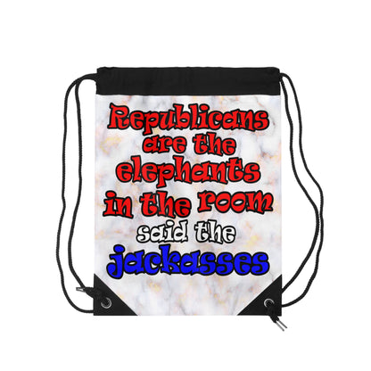 donkeys and elephants - Drawstring Bag (white marble)