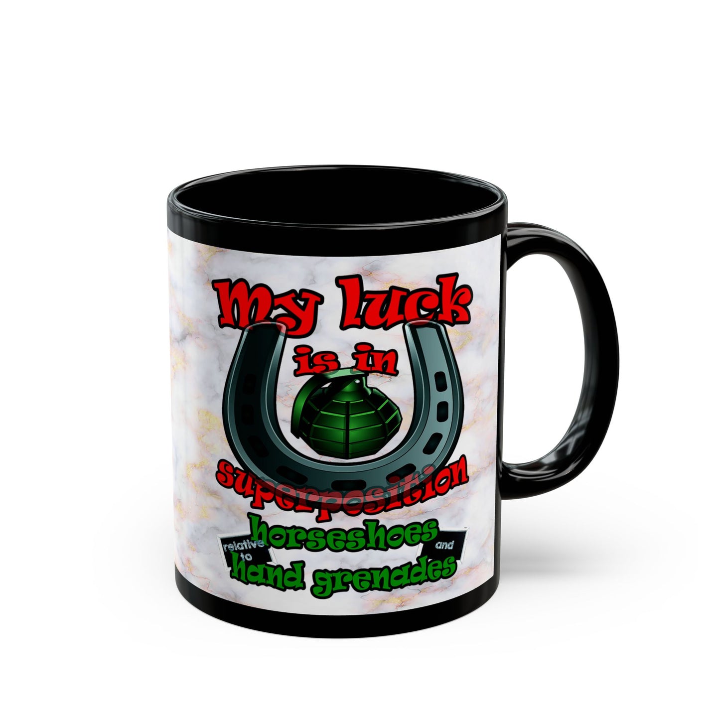 my luck - Black Mug (white marble)