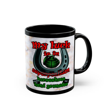 my luck - Black Mug (white marble)