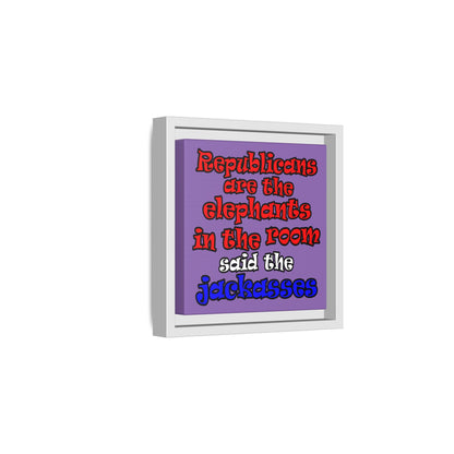 donkeys and elephants - framed canvas art (light purple)