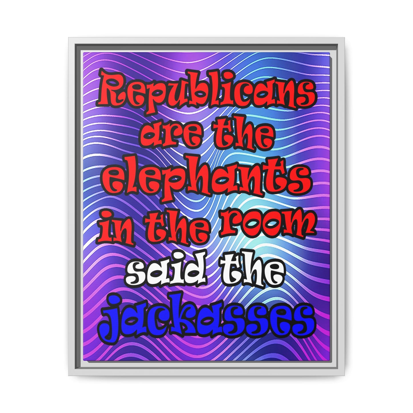 donkeys and elephants - framed canvas art (purple wave)