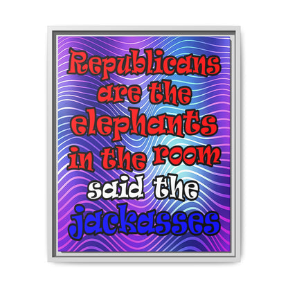 donkeys and elephants - framed canvas art (purple wave)