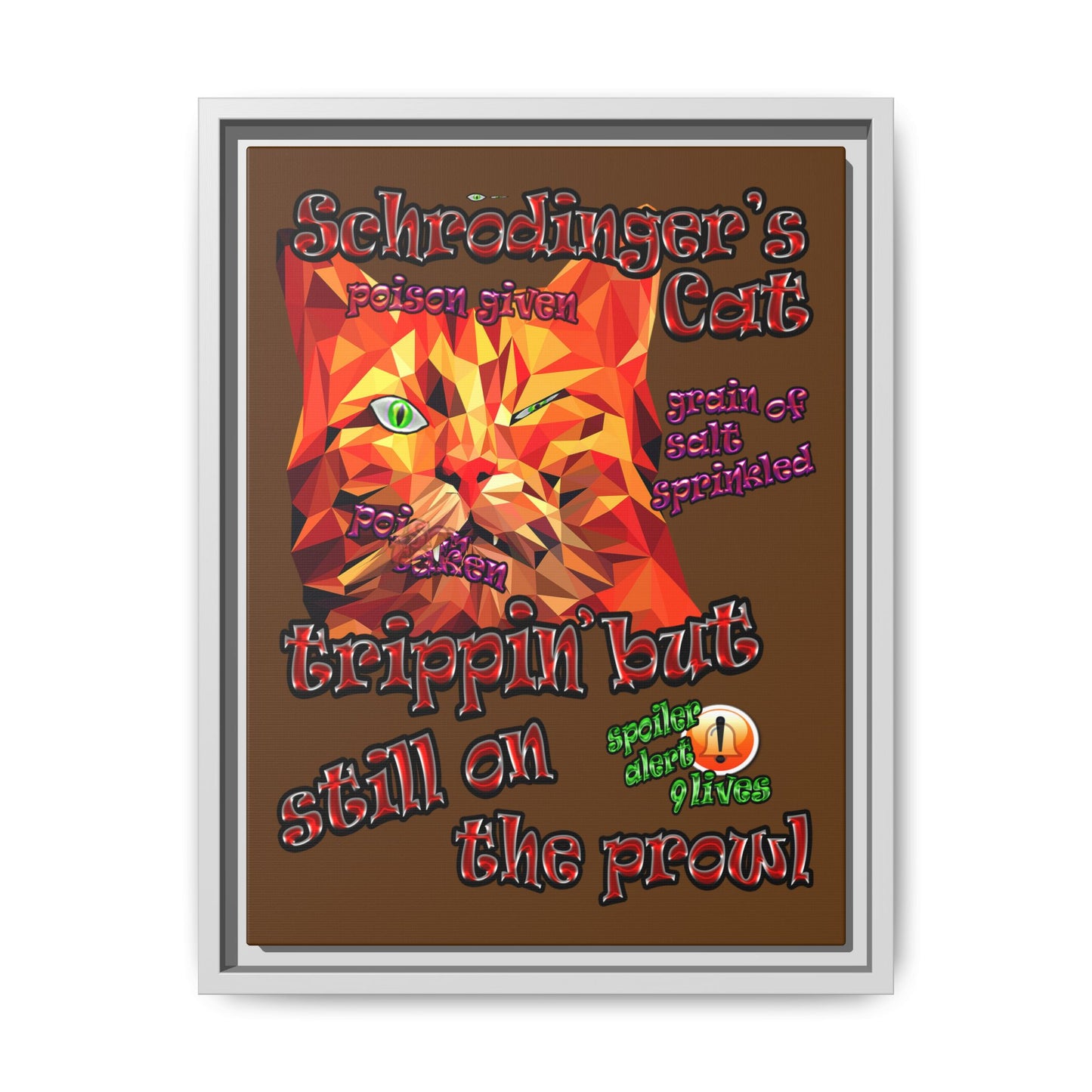 schrodinger's cat - framed canvas art (brown)