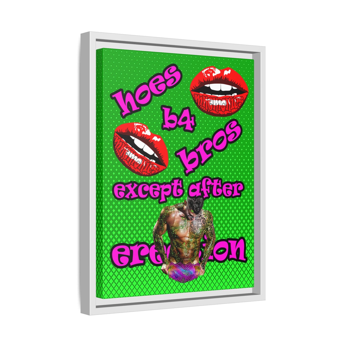 hoes b4 bros - framed canvas art (logo green)