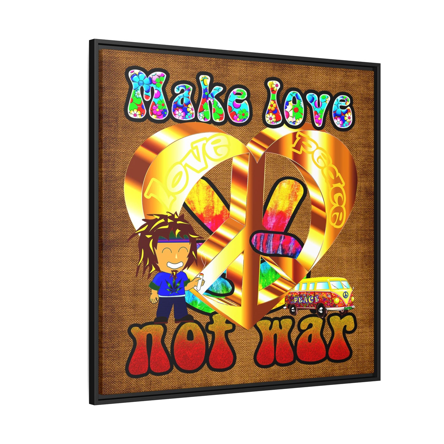 love peace - framed canvas art (brown papyrus)