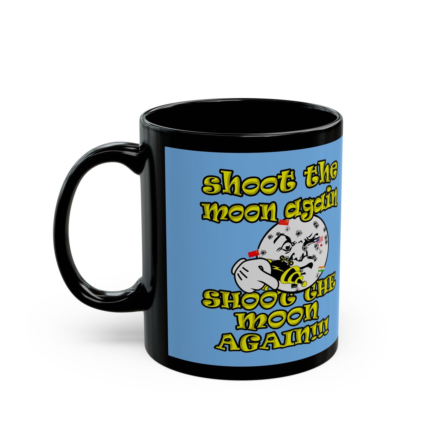 shoot the moon again - Black Mug (light blue)