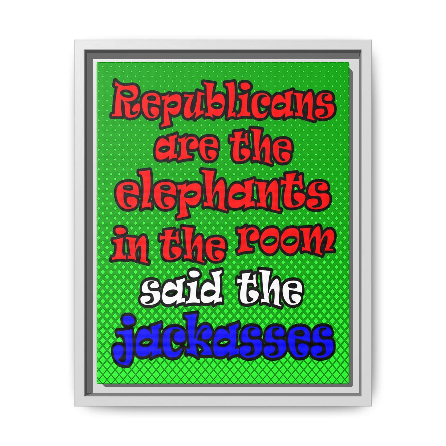 donkeys and elephants - framed canvas art (logo green)