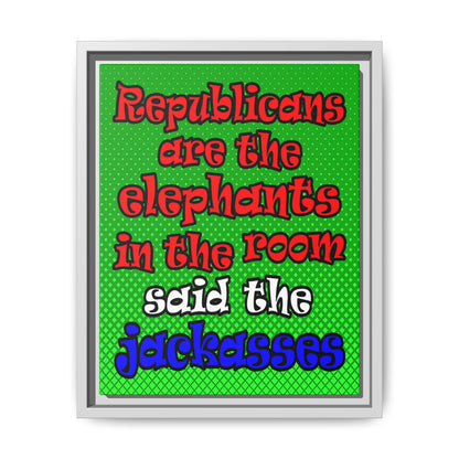 donkeys and elephants - framed canvas art (logo green)