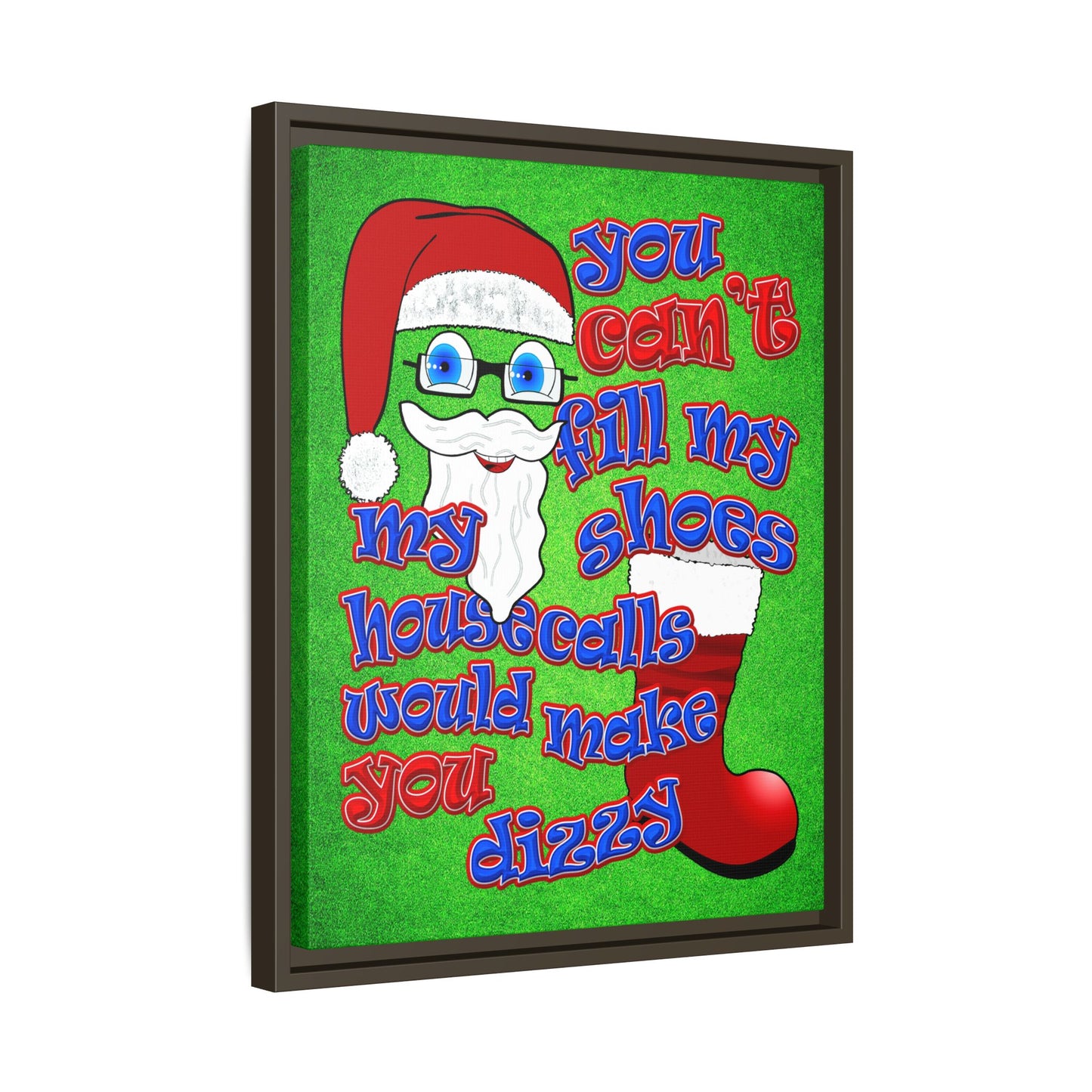 santa's shoes - framed canvas art (green turf)