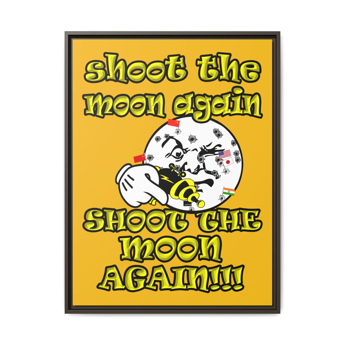 shoot the moon again - framed canvas art (yellow)