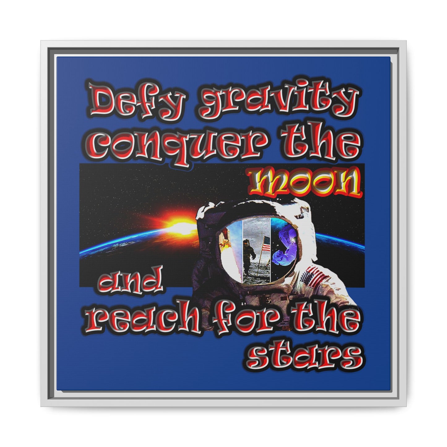 defy conquer reach - framed canvas art (dark blue)